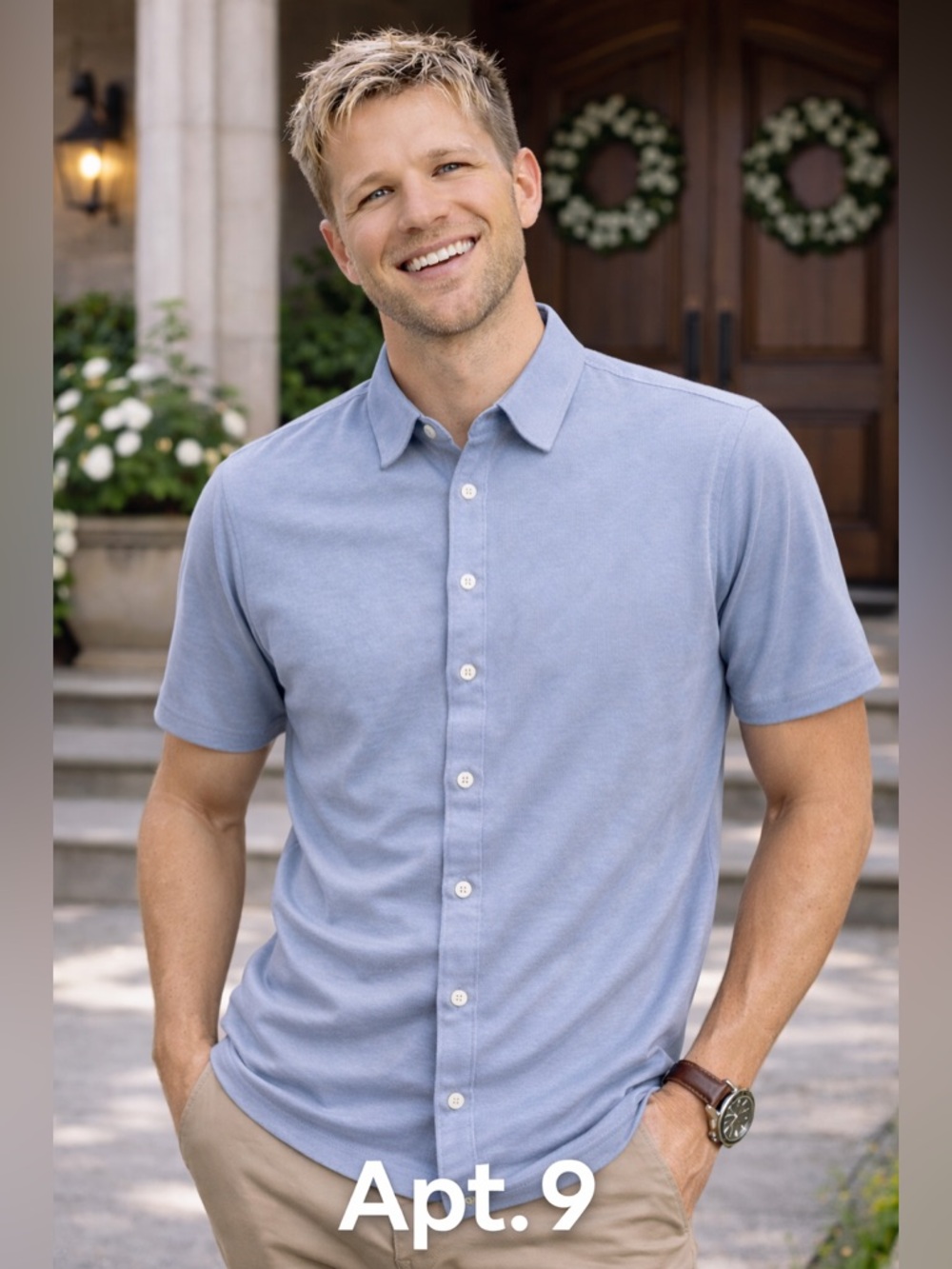 Apt. 9 Men's Sky Blue Short-Sleeve Button-Down Shirt
